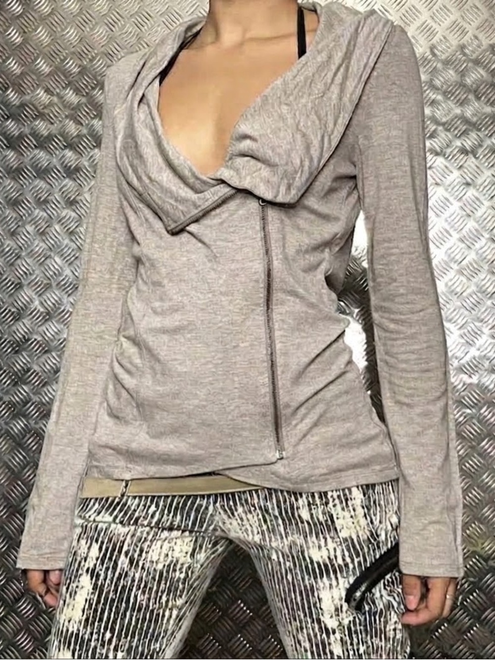 A Dip of Darling Cowl Neck Asymmetrical Side Zipper Shirt